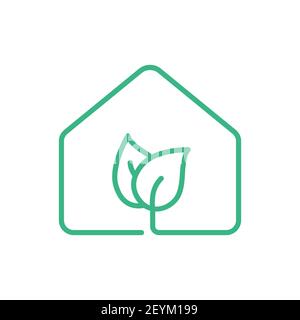 Icône maison verte. Logo ECO Home. Maison simple avec icône de ligne de feuille. Bâtiment intelligent. Concept de mode de vie durable. Signe de vie vert. Jardinage. Vecteur Illustration de Vecteur