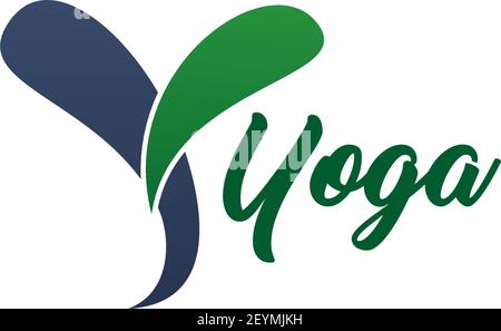 Nom du signe vecteur du studio de yoga. Emblème pour les cours de yoga, isolé sur fond blanc. Exercices de yoga et concept de mode de vie sain. Badge pour medita Illustration de Vecteur