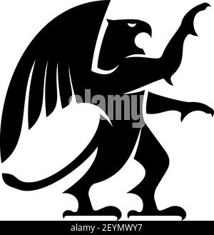 Griffin ou griffon a ailé une silhouette isolée de la bête ancienne. Monstre vectoriel, falcon et lion Illustration de Vecteur