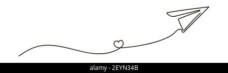 Un dessin de ligne continu d'un avion de papier volant. Motif graphique moderne à une ligne. Illustration du vecteur EK isolée sur fond blanc Illustration de Vecteur