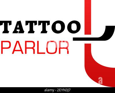 Icône de vecteur de salon de tatouage isolée sur un fond blanc. Badge créatif pour le salon de tatouage en noir et rouge. Signe publicitaire, concept de profes Illustration de Vecteur