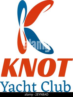 Icône de vecteur de club de bateau Knot en rouge et bleu. Concept de navigation de plaisance et de tourisme maritime, badge créatif isolé sur fond blanc. Yachting et reg Illustration de Vecteur