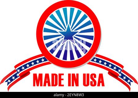 Fabriqué aux États-Unis icône de drapeau américain étoiles et rayures pour la garantie américaine ou l'étiquette de produit de qualité originale. Symbole circulaire vectoriel et ruban US pour American p Illustration de Vecteur