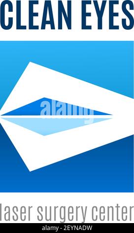 Icône de vecteur central de chirurgie laser. Badge vectoriel pour la compagnie des yeux propres, concept d'opticien et oculiste. Icône en ophtalmologie en blanc et bleu . Illustration de Vecteur