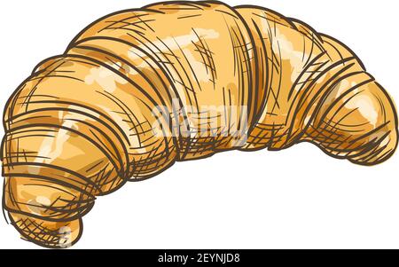 Rouleau en forme de croissant français isolé par croissant. Esquisse vectorielle de pâtisserie feuilletée, petit déjeuner européen Illustration de Vecteur