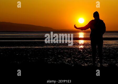 Image du coucher du soleil à West Kirby, Wirral, Royaume-Uni pic par Chris Stading 03-01-2021 Banque D'Images