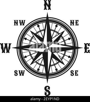 Icône de boussole marine de navigation ou de vecteur de rose du vent. Symboles isolés de compas de navigation rétro nautique avec noms de vents est, Ouest, Nord et Sou Illustration de Vecteur