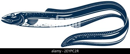 Icône monochrome isolée en forme d'anguille. Anguille électrique de mer vecteur, animal marin sous-marin. Knifefish Electrophorus electricus, poisson exotique inhabit fr Illustration de Vecteur