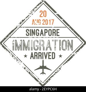 Singapour visa d'immigration timbre isolé. Modèle de sceau Vector Arrival Seal pour l'aéroport de Changi, NAS Illustration de Vecteur