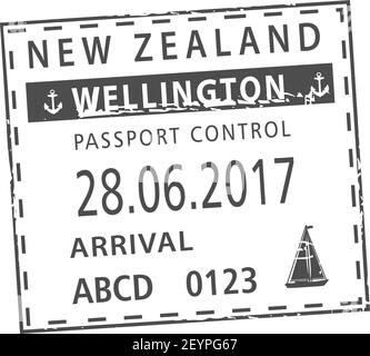 Tampon de visa du port de Wellington isolé. Contrôle de passeport vectoriel, arrivée par mer en Nouvelle-Zélande Illustration de Vecteur