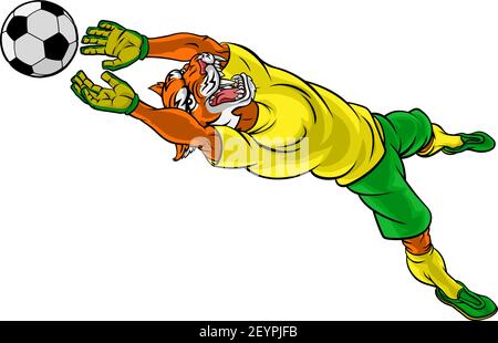 Joueur de football soccer tigre Mascotte Sports Animaux Illustration de Vecteur