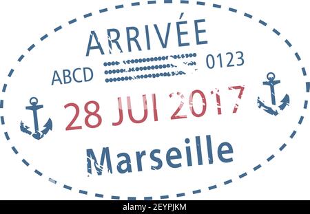 Visa d'arrivée à l'aéroport de Marseille timbre isolé. Voyage Vector en France, date d'arrivée Illustration de Vecteur