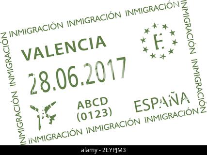 Visa d'immigration, timbre de l'aéroport de Valence isolé. Voyage Vector en Espagne, sceau officiel Illustration de Vecteur