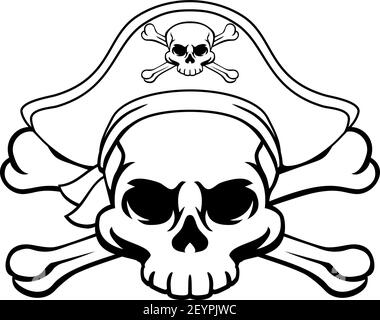 Tête de mort pirate Jolly Roger Dans Hat Illustration de Vecteur