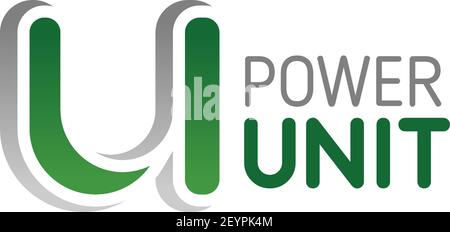 Icône de l'unité de puissance de la lettre U pour la production d'électricité ou la société de l'industrie de la construction. Design vectoriel en forme de lettre U vert pour la technologie industrielle ou le pow Illustration de Vecteur
