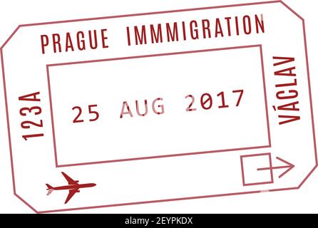 Timbre d'immigration destination Prague. Visa de voyage international en République tchèque vecteur icône isolée Illustration de Vecteur