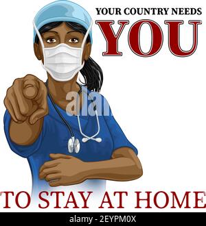 Médecin infirmière femme a besoin de vous rester à la maison pointant Illustration de Vecteur