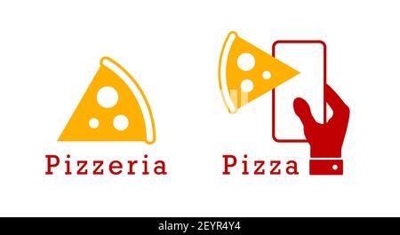 Pizzeria, livraison de pizzas. Illustration plate isolée sur blanc. Banque D'Images