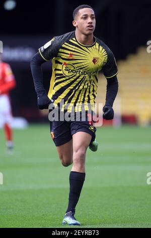 Watford, Royaume-Uni. 06e mars 2021. Joao Pedro de Watford en action pendant le jeu. EFL Skybet Championship Match, Watford v Nottingham Forest au stade Vicarage Road à Watford le samedi 6 mars 2021. Cette image ne peut être utilisée qu'à des fins éditoriales. Utilisation éditoriale uniquement, licence requise pour une utilisation commerciale. Aucune utilisation dans les Paris, les jeux ou les publications d'un seul club/ligue/joueur. photo par Steffan Bowen/Andrew Orchard sports photographie/Alay Live news crédit: Andrew Orchard sports photographie/Alay Live News Banque D'Images