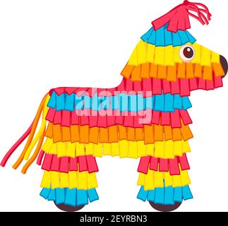 Icône isolée de vecteur de cheval de pinata mexicain. Vacances au Mexique, fête d'anniversaire pinata âne jouet Illustration de Vecteur