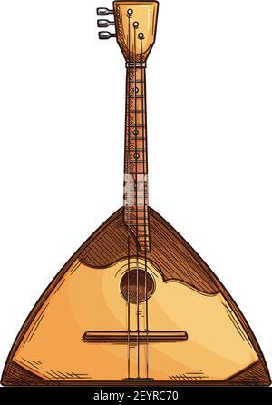 Balalaika russe instrument de musique populaire isolé. Vector Retro folk Music guitare, outil à cordes Illustration de Vecteur