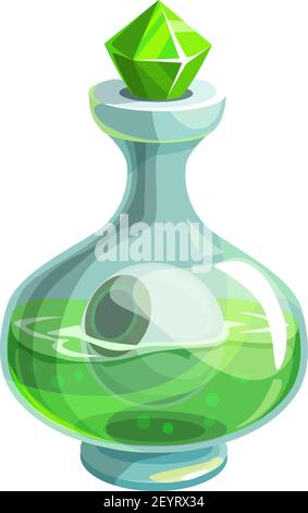 Vase avec poison vert et flacon isolé humain. Vecteur magie élixir fermé par le liège de diamant Illustration de Vecteur