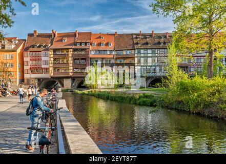 Maisons à colombages à Krämerbrücke (pont des marchands) à Erfurt, Thuringe, Allemagne Banque D'Images