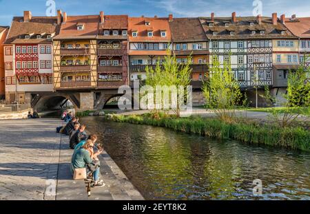 Maisons à colombages à Krämerbrücke (pont des marchands) à Erfurt, Thuringe, Allemagne Banque D'Images