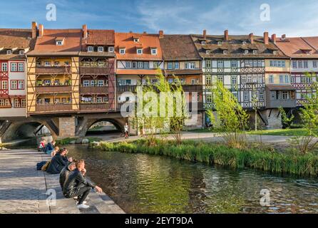 Maisons à colombages à Krämerbrücke (pont des marchands) à Erfurt, Thuringe, Allemagne Banque D'Images