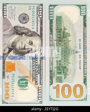 Nouvelle facture de cent dollars américains, 100 dollars américains. Dollars américains argent comptant. Tir vertical Banque D'Images