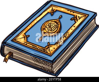Saint Coran ou Coran livre isolé esquisse. Vecteur Islam religion, calligraphie arabe Islam écriture Illustration de Vecteur
