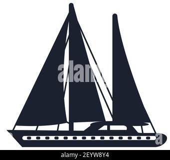 Voilier avec toile ou tissu de fibre de verre isolé. Bateau de pêche vectoriel avec voiles et drapeau Illustration de Vecteur