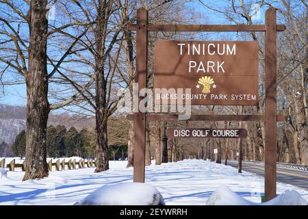 BUCKS COUNTY, PA –21 FÉVRIER 2021- vue d'hiver de Tinicum Conservancy, une ferme historique préservée dans Upper Black Eddy, Bucks County, Pennsylvanie, Banque D'Images