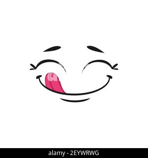 Émoticône avec langue isolée heureux emoji. Émoticône de réseau social vectoriel, sourire tendance dans le style de l'art de ligne. Miam emoji bulle de parole ou chatbot, savoureux Illustration de Vecteur