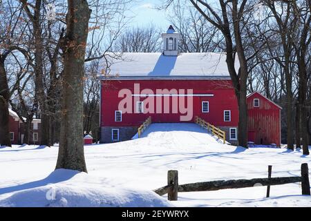 BUCKS COUNTY, PA –21 FÉVRIER 2021- vue d'hiver de Tinicum Conservancy, une ferme historique préservée dans Upper Black Eddy, Bucks County, Pennsylvanie, Banque D'Images