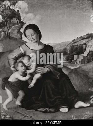 Piero di Cosimo - Madonna con Bambino e san Giovannino, E. Frascione. Banque D'Images