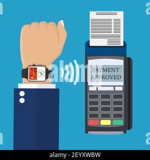 Paiement du terminal de point de vente Smart Watch. Illustration de Vecteur