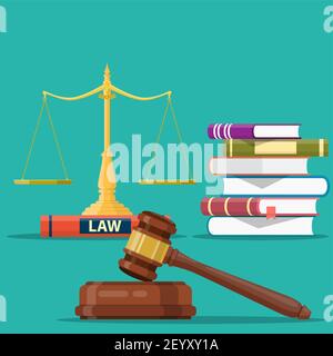 Balance de justice et gavel de juge en bois. Illustration de Vecteur