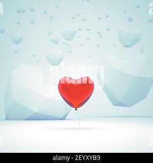 Ballon en forme de coeur au champ abstrait lowpoly Banque D'Images
