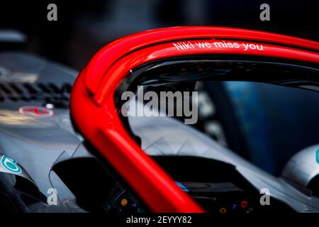 Hommage à Niki Lauda sur la Mercedes AMG F1 GP W10 Hybrid EQ Power+, lors du Championnat du monde de Formule 1 2019, Grand Prix de Monaco du 23 au 26 mai à Monaco - photo Florent Gooden / DPPI Banque D'Images