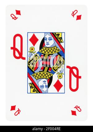 Carte à jouer Queen of Diamonds isolée sur blanc - clipping chemin Banque D'Images