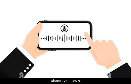 Enregistrement d'un message vocal sur le téléphone. Communication en ligne. Vecteur sur fond blanc isolé. SPE 10. Illustration de Vecteur