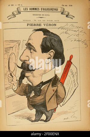 Pierre Véron - caricature d'Andre Gill. Banque D'Images