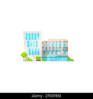 Hôtel d'appartements résidentiel pour séjour prolongé, complexe avec système de réservation de style hôtel icône isolée. Vector immeuble moderne de condominiums, faca Illustration de Vecteur