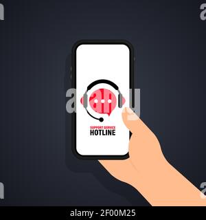 Illustration de la ligne directe du service d'assistance. Assistance en ligne. Concept de consultation, télémarketing, consultant, secrétaire. Vecteur sur arrière-plan isolé. E Illustration de Vecteur