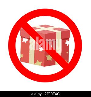 Badge de symbole d'icône de cadeau interdit. Bannière d'interdiction de vecteur, paquet d'icônes d'avertissement, règle d'information no box xmas, interdit et attention partie illustrat Illustration de Vecteur