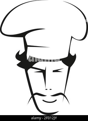 Illustration vectorielle de contour de chef espagnol. Hispanique avec moustache fine et dessin de chapeau de chef. Cuisine traditionnelle emblème isolé sur W Illustration de Vecteur