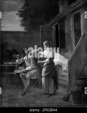 Pieter de Hooch - à l'extérieur de la Taverne. Banque D'Images