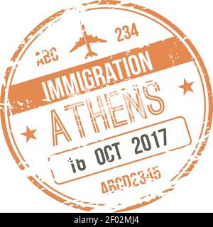 Timbre de visa d'immigration d'Athènes isolé. Vector arrivée en Grèce signe dans passeport Illustration de Vecteur