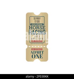 Course de chevaux, course de sport équestre permission icône isolée. Billet d'entrée Vector Hippodrome, carte rétro. Admettre un, contrôler l'entrée sur le centre de gravité Illustration de Vecteur